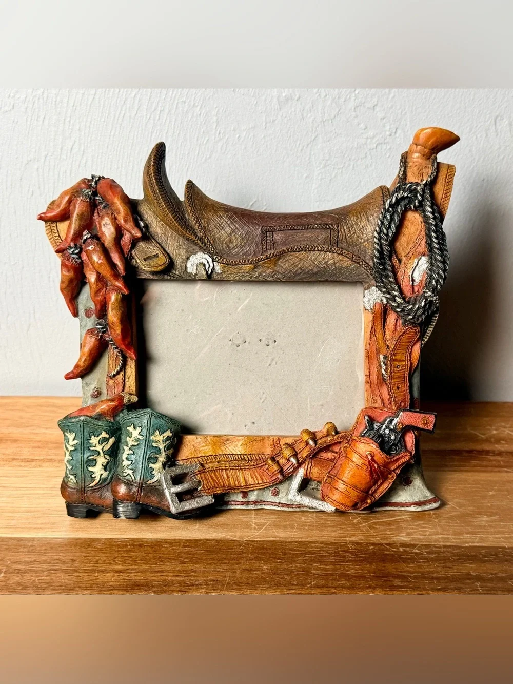 Vintag southwestern Cowboy Photo Frame with Saddle and Boots